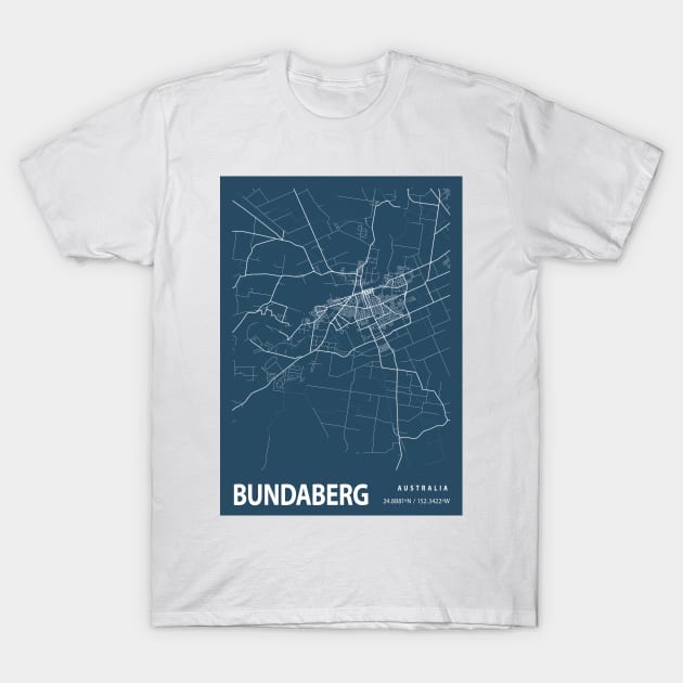 Bundaberg Blueprint Street Map, Bundaberg Colour Map Prints T-Shirt by tienstencil